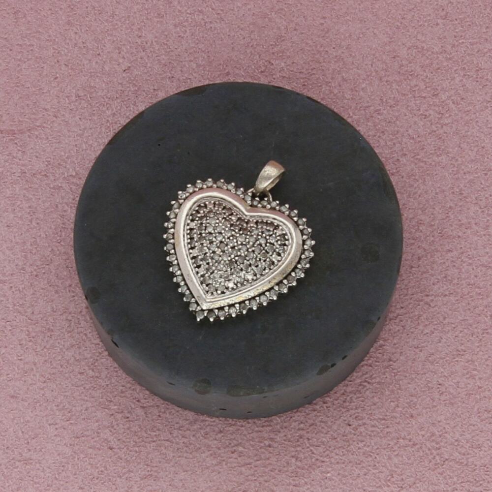 sterling silver pave diamond heart pendant